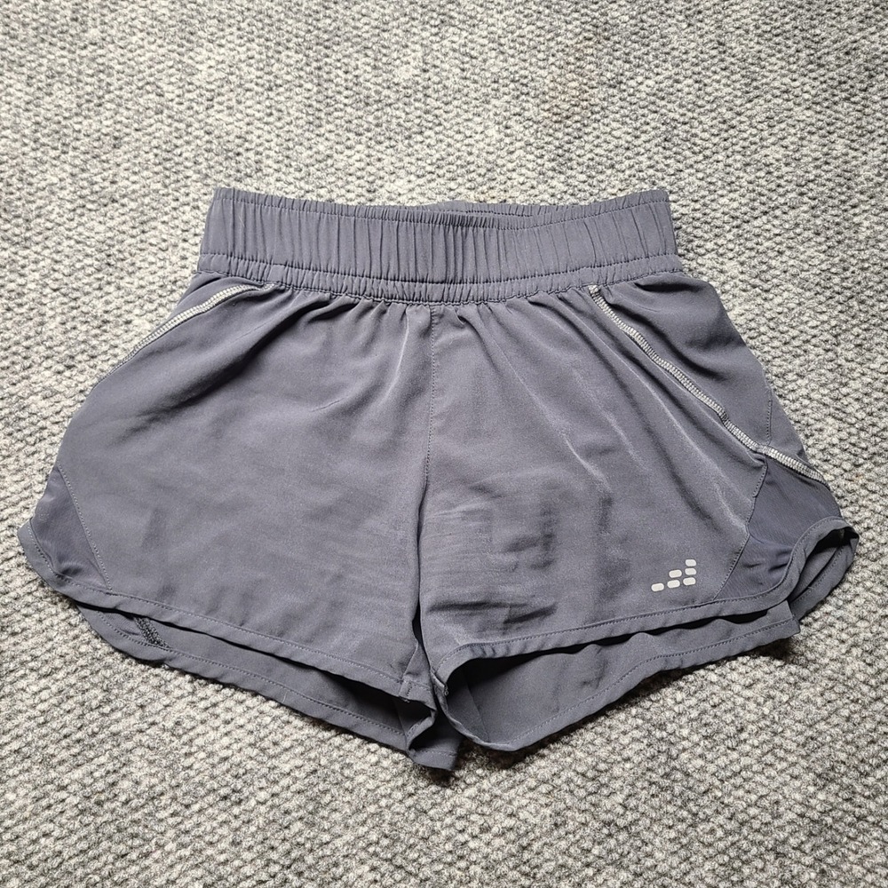 BCG Running Shorts Womens XS Gray Athletic Mesh Inset Reflective Elastic Waist